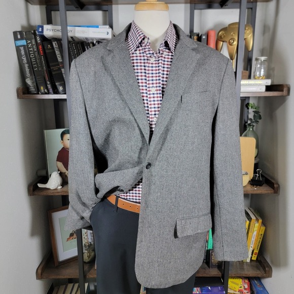 Old Navy Men's‎ Tweed Sport Coat Blazer Two Button Gray Herringbone Poly Wool XL